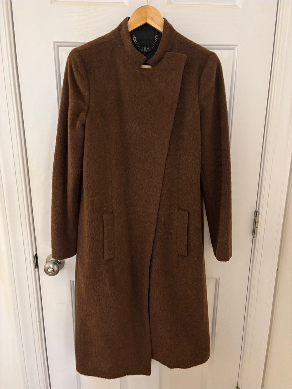 Tibi Chestnut Brown Mohair Wool-Blend Long Trench Coat